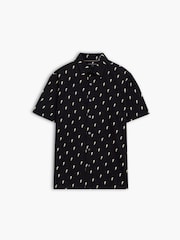 French Connection Black Cotton Lightning Bolt Printed Button Short Sleeve Shirt - Image 3 of 5