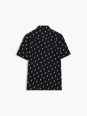 French Connection Black Cotton Lightning Bolt Printed Button Short Sleeve Shirt - Image 4 of 5
