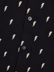 French Connection Black Cotton Lightning Bolt Printed Button Short Sleeve Shirt - Image 5 of 5