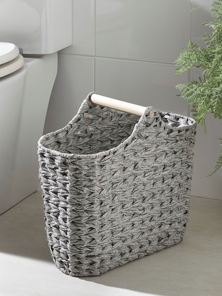 Grey Woven Toilet Roll Slimline Holder and Storage Set - Image 2 of 3