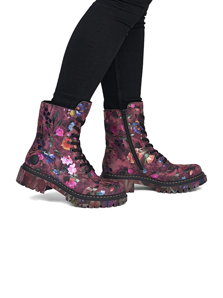 Rieker Purple Lace-up & Inside Zip Boots - Image 1 of 7 Rieker Purple Lace-up & Inside Zip Boots - Image 1 of 7