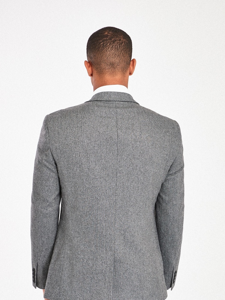 Grey Tailored Nova Fides Wool Herringbone Suit Jacket - Image 2 of 5