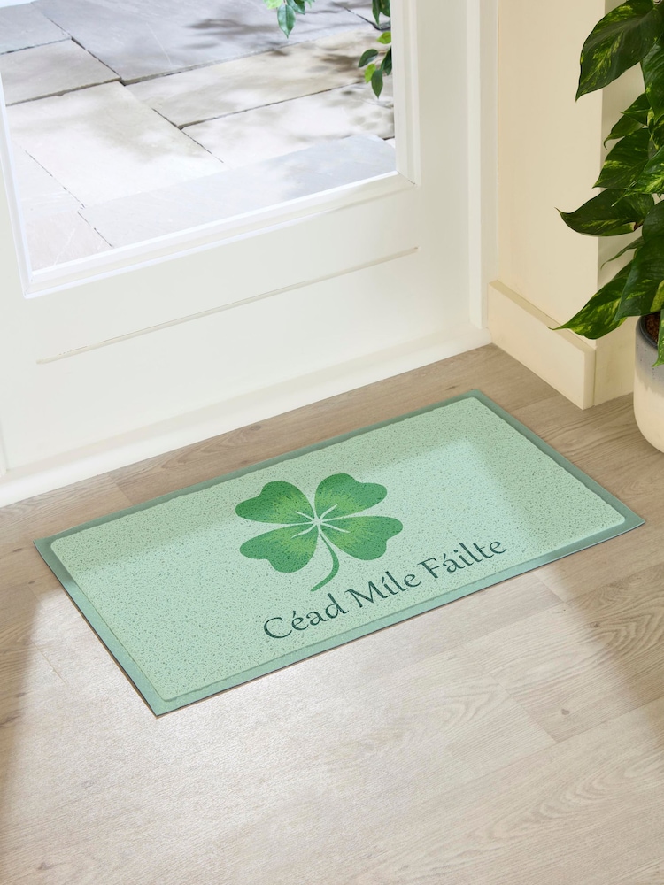 Artsy Mats Green Cead Mile Failte Indoor/Outdoor Doormat - Image 1 of 3 Artsy Mats Green Cead Mile Failte Indoor/Outdoor Doormat - Image 1 of 3