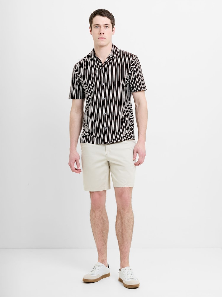 French Connection Brown Cotton Blend Jersey Striped Button Short Sleeve Shirt - Image 1 of 6 French Connection Brown Cotton Blend Jersey Striped Button Short Sleeve Shirt - Image 1 of 6