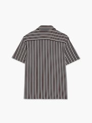 French Connection Brown Cotton Blend Jersey Striped Button Short Sleeve Shirt - Image 4 of 6