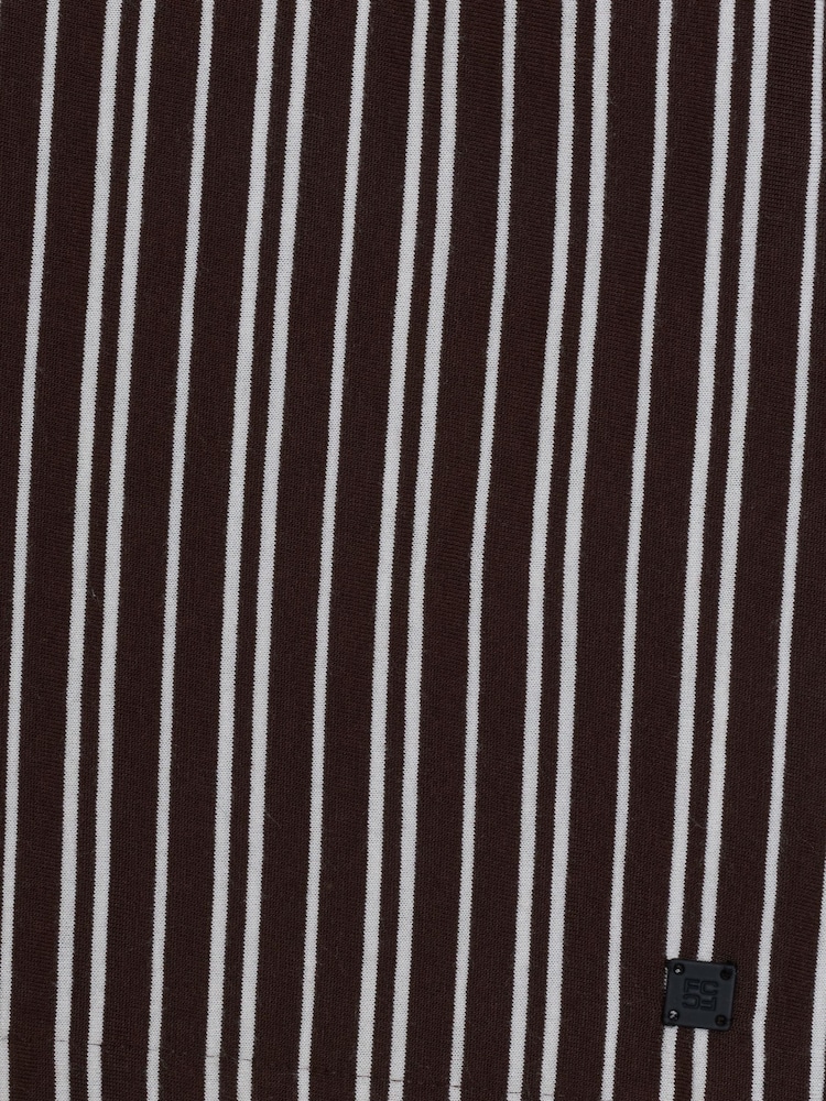 French Connection Brown Cotton Blend Jersey Striped Button Short Sleeve Shirt - Image 6 of 6 French Connection Brown Cotton Blend Jersey Striped Button Short Sleeve Shirt - Image 6 of 6