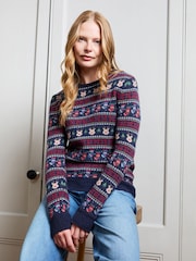 JoJo Maman Bébé Navy Blue Women's Long Sleeve Christmas Fairisle Jumper - Image 1 of 4