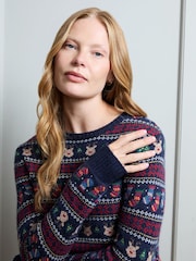 JoJo Maman Bébé Navy Blue Women's Long Sleeve Christmas Fairisle Jumper - Image 4 of 4