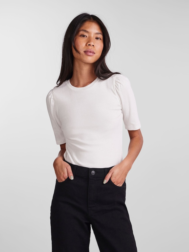 PIECES White Puff Sleeve Top - Image 1 of 6