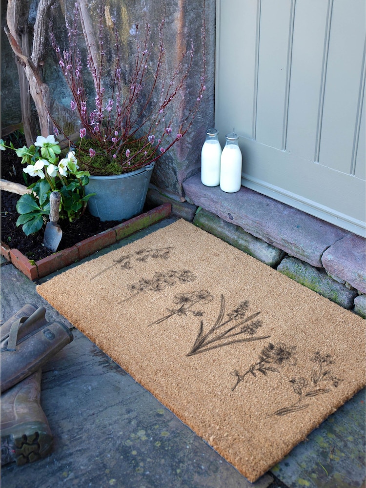 Artsy Mats Brown Wild Flowers Coir Doormat - Image 1 of 12 Artsy Mats Brown Wild Flowers Coir Doormat - Image 1 of 12
