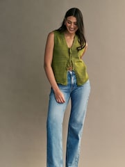 ONLY Blue High Waisted Straight Leg Jeans - Image 4 of 7