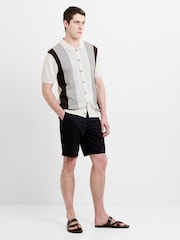 French Connection Cream Cotton Stripe Panelle Button Short Sleeve Polo Shirt - Image 1 of 6
