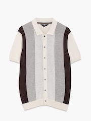 French Connection Cream Cotton Stripe Panelle Button Short Sleeve Polo Shirt - Image 3 of 6