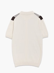French Connection Cream Cotton Stripe Panelle Button Short Sleeve Polo Shirt - Image 4 of 6