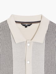 French Connection Cream Cotton Stripe Panelle Button Short Sleeve Polo Shirt - Image 6 of 6