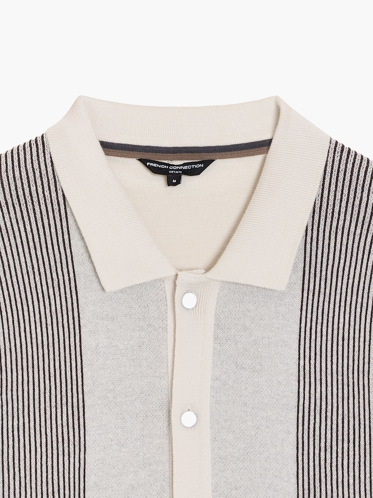 French Connection Cream Cotton Stripe Panelle Button Short Sleeve Polo Shirt - Image 6 of 6 French Connection Cream Cotton Stripe Panelle Button Short Sleeve Polo Shirt - Image 6 of 6