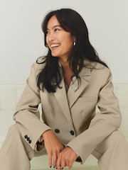 YAS Cream Oversized Double Breasted Tailored Blazer - Image 2 of 7