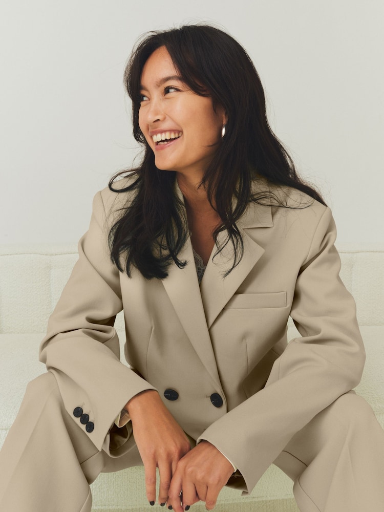 YAS Cream Oversized Double Breasted Tailored Blazer - Image 2 of 7