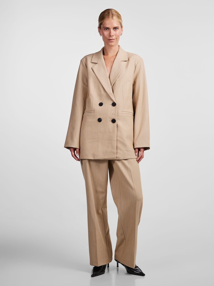 YAS Cream Oversized Double Breasted Tailored Blazer - Image 3 of 7