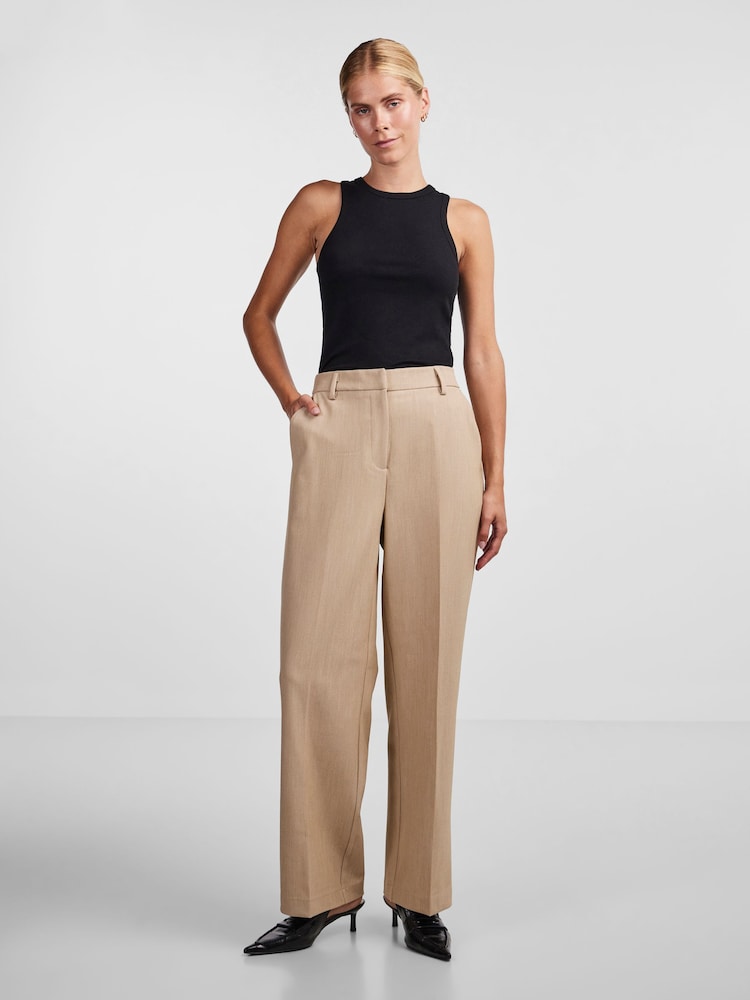 YAS Cream Wide Leg Tailored Trousers - Image 1 of 6 YAS Cream Wide Leg Tailored Trousers - Image 1 of 6