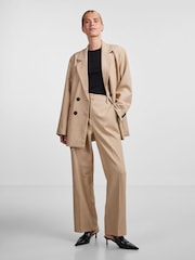 YAS Cream Wide Leg Tailored Trousers - Image 3 of 6