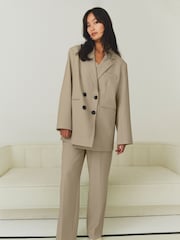 YAS Cream Wide Leg Tailored Trousers - Image 4 of 6