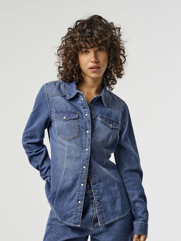 ONLY Blue Lightweight Denim 100% Cotton Shirt - Image 1 of 8