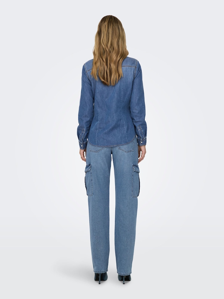 ONLY Blue Lightweight Denim 100% Cotton Shirt - Image 3 of 8