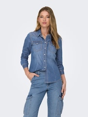 ONLY Blue Lightweight Denim 100% Cotton Shirt - Image 4 of 8