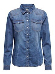 ONLY Blue Lightweight Denim 100% Cotton Shirt - Image 7 of 8