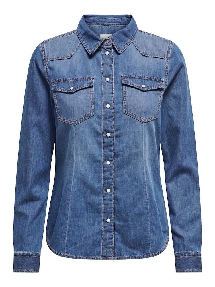 ONLY Blue Lightweight Denim 100% Cotton Shirt - Image 7 of 8