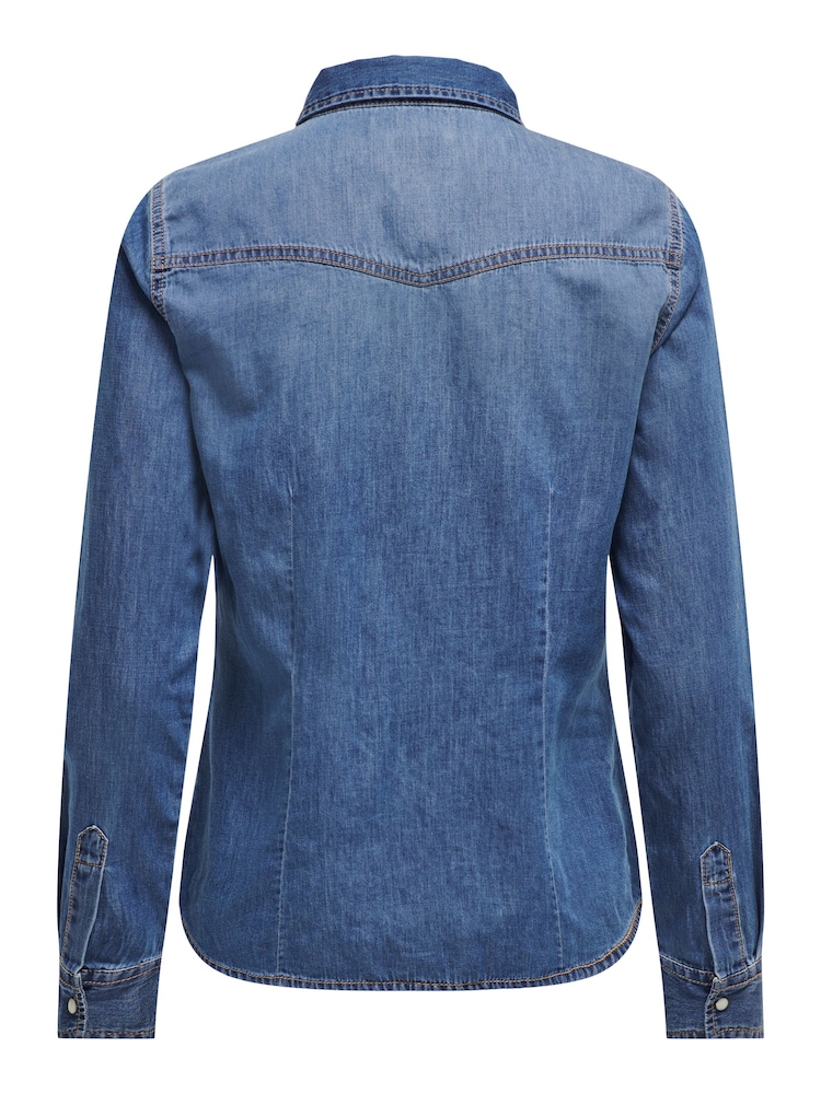 ONLY Blue Lightweight Denim 100% Cotton Shirt - Image 8 of 8