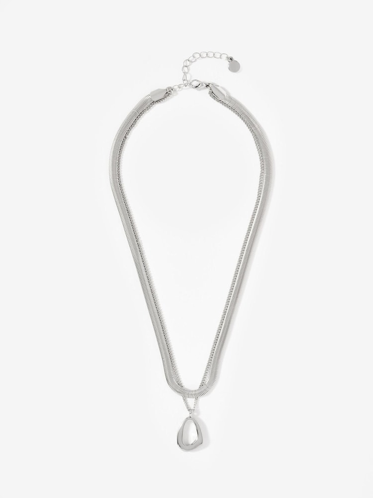 Mint Velvet Silver Sculpted Layer Necklace - Image 1 of 3 Mint Velvet Silver Sculpted Layer Necklace - Image 1 of 3