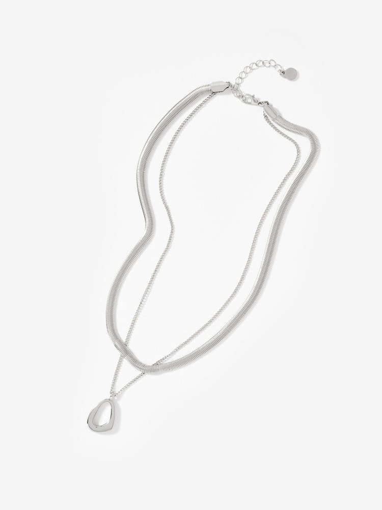 Mint Velvet Silver Sculpted Layer Necklace - Image 2 of 3 Mint Velvet Silver Sculpted Layer Necklace - Image 2 of 3