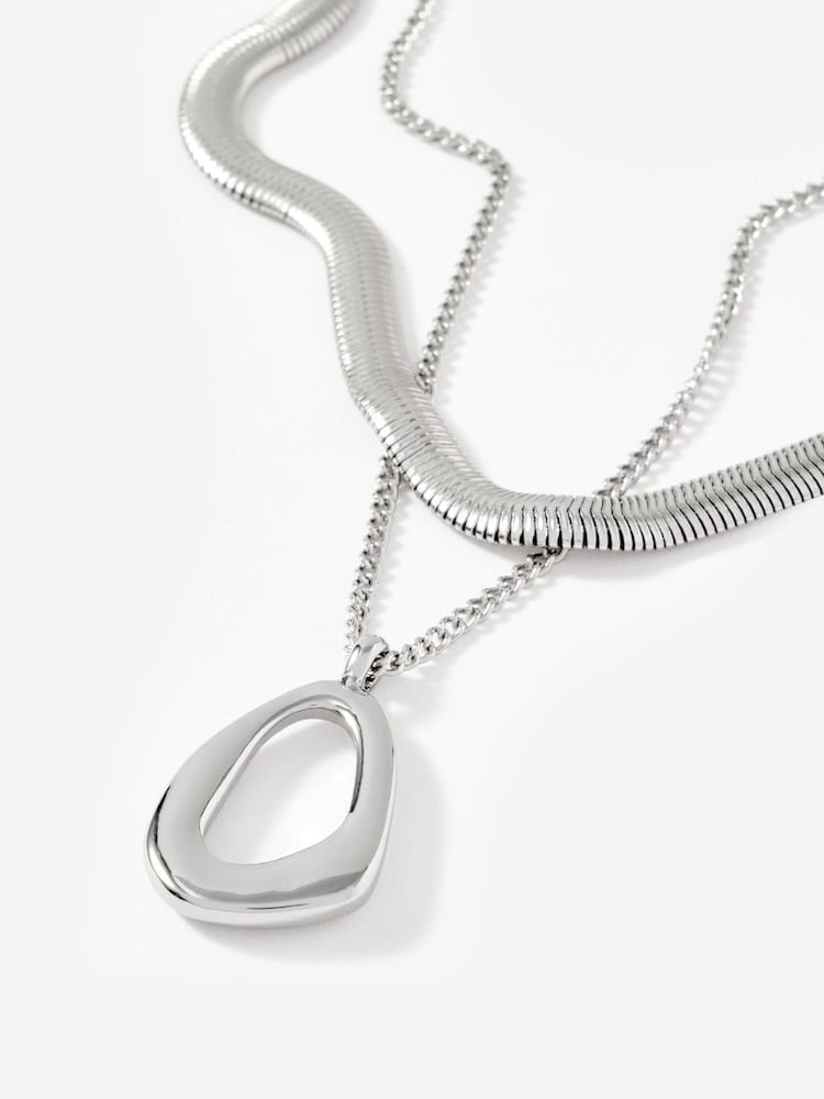 Mint Velvet Silver Sculpted Layer Necklace - Image 3 of 3 Mint Velvet Silver Sculpted Layer Necklace - Image 3 of 3
