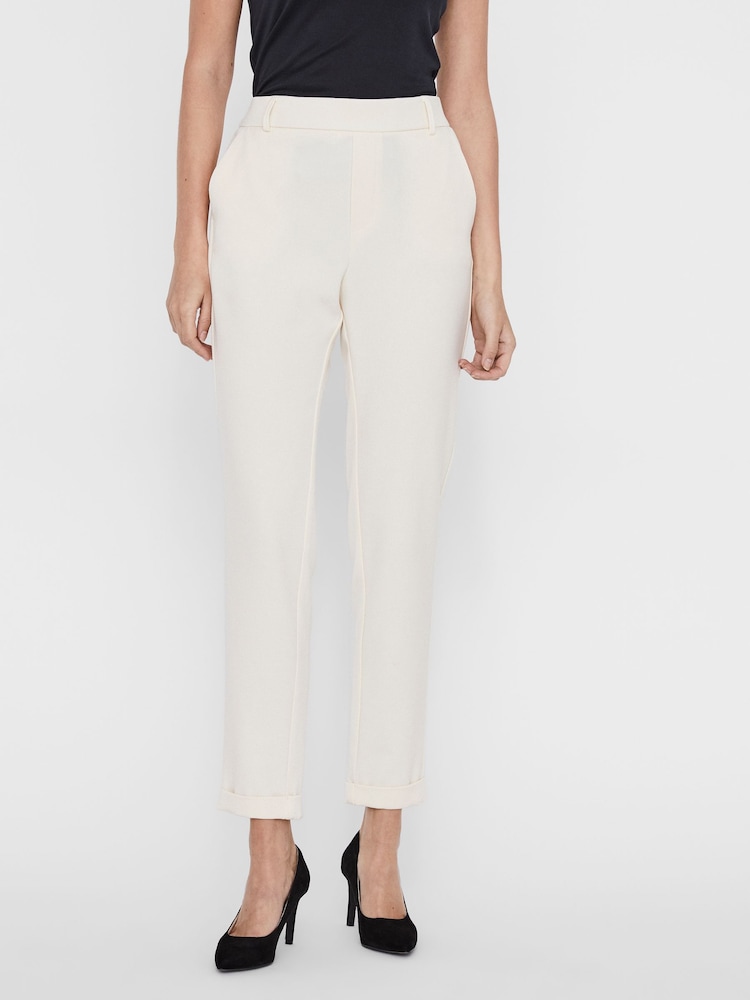 VERO MODA Cream Mid Waist Straight Leg Trousers - Image 1 of 6
