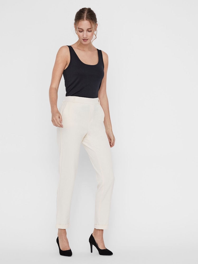 VERO MODA Cream Mid Waist Straight Leg Trousers - Image 2 of 6