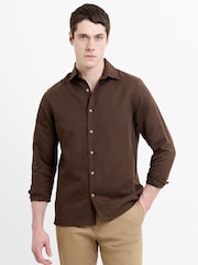 French Connection Brown Cotton Linen Blend Button Long Sleeve Shirt - Image 1 of 5