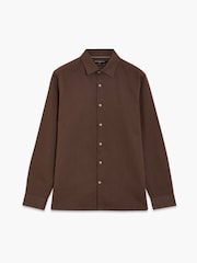 French Connection Brown Cotton Linen Blend Button Long Sleeve Shirt - Image 2 of 5