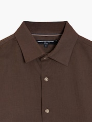 French Connection Brown Cotton Linen Blend Button Long Sleeve Shirt - Image 4 of 5