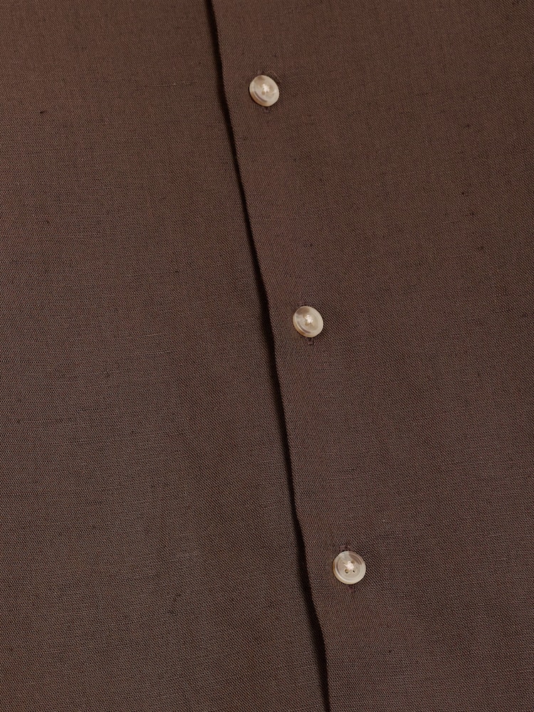 French Connection Brown Cotton Linen Blend Button Long Sleeve Shirt - Image 5 of 5