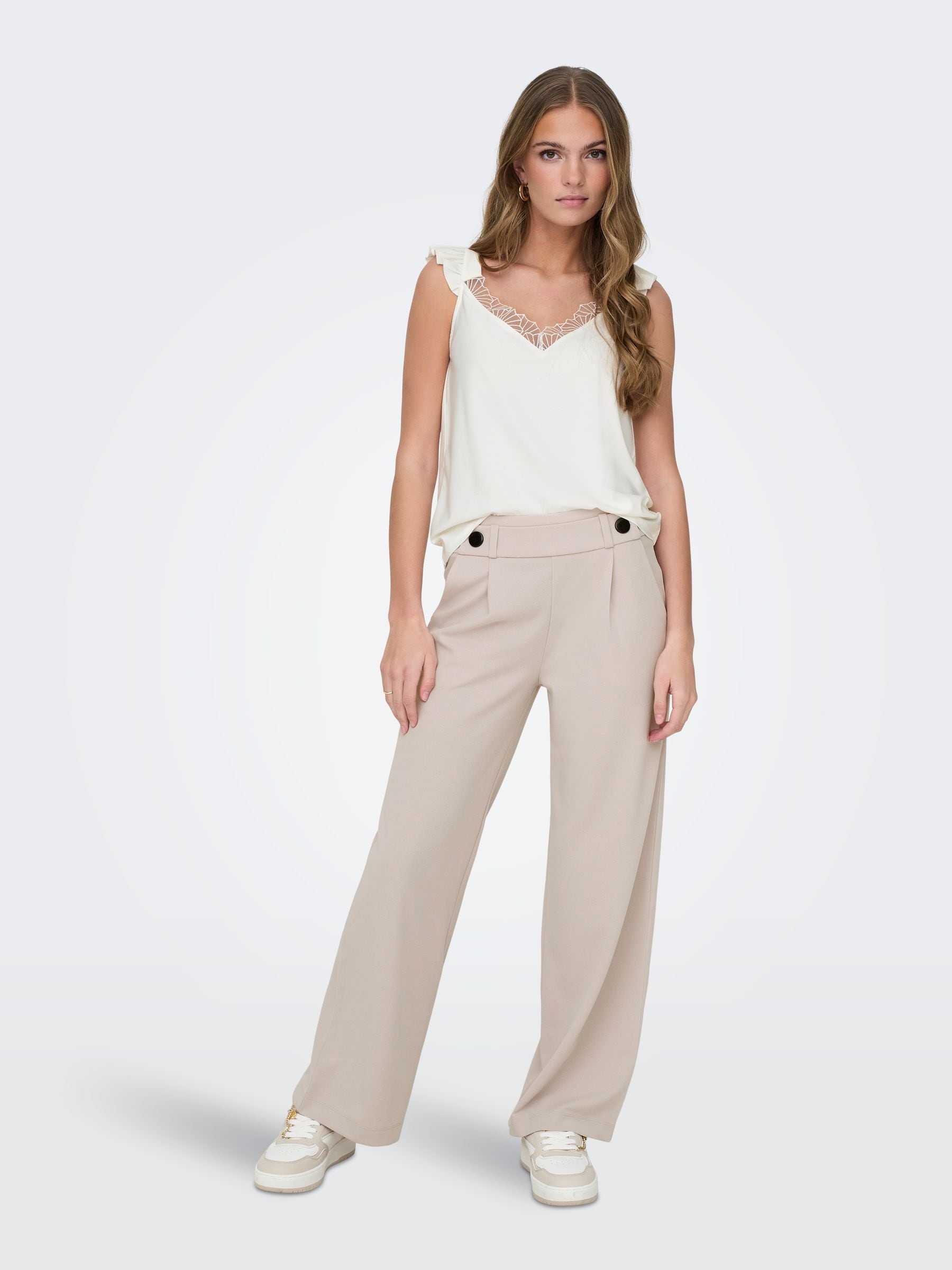 Cream high waisted wide leg trousers best sale
