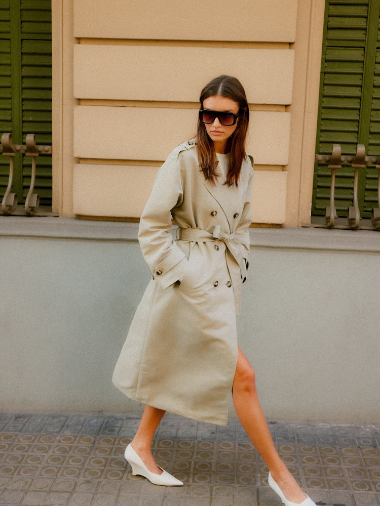 VERO MODA Green Mid Length Tie Waist Trench Coat - Image 1 of 8