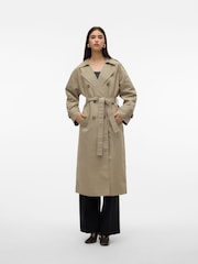 VERO MODA Green Mid Length Tie Waist Trench Coat - Image 3 of 8