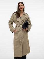 VERO MODA Green Mid Length Tie Waist Trench Coat - Image 5 of 8