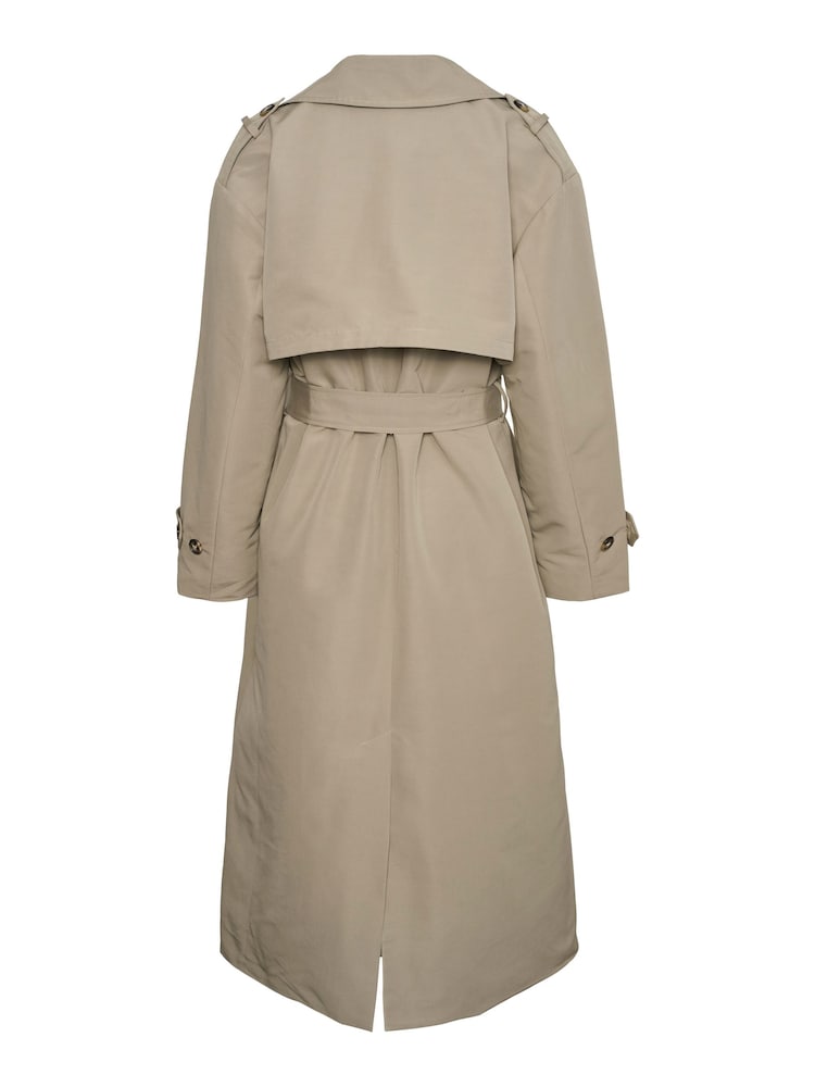 VERO MODA Green Mid Length Tie Waist Trench Coat - Image 8 of 8