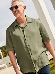Green Tencel™ Lyocell Short Sleeve Shirt with Cuban Collar - Image 1 of 8