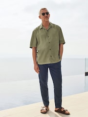 Green Tencel™ Lyocell Short Sleeve Shirt with Cuban Collar - Image 2 of 8