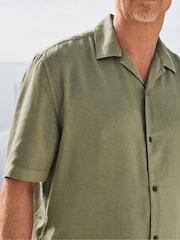 Green Tencel™ Lyocell Short Sleeve Shirt with Cuban Collar - Image 3 of 8