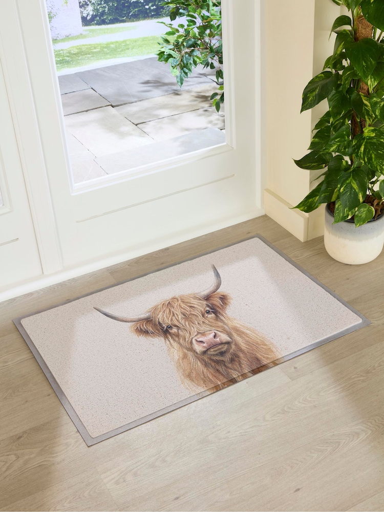 Artsy Mats Beige Highland Cow Outdoor Doormat - Image 4 of 4 Artsy Mats Beige Highland Cow Outdoor Doormat - Image 4 of 4